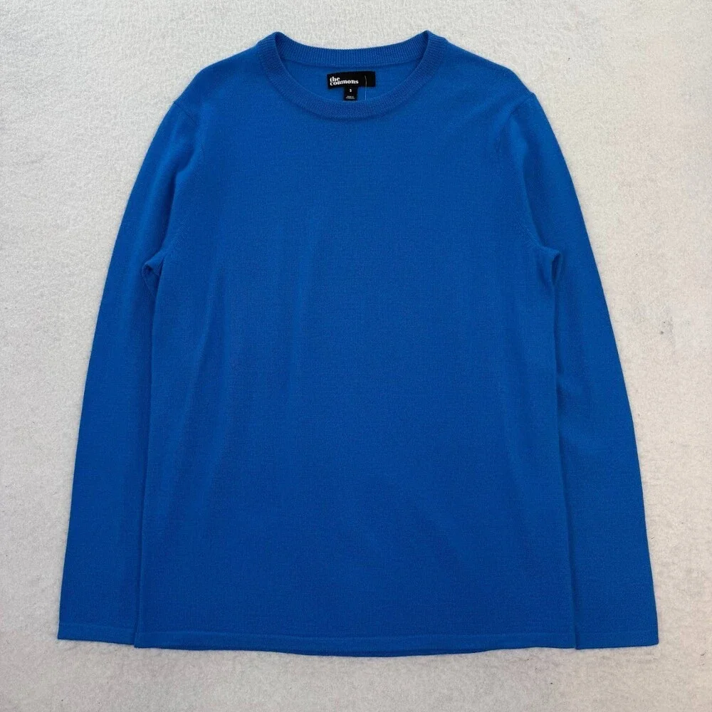 The Commons Mens Blue Merino Wool Capsule Long Sleeve Knit Crewneck Sweater Sz S